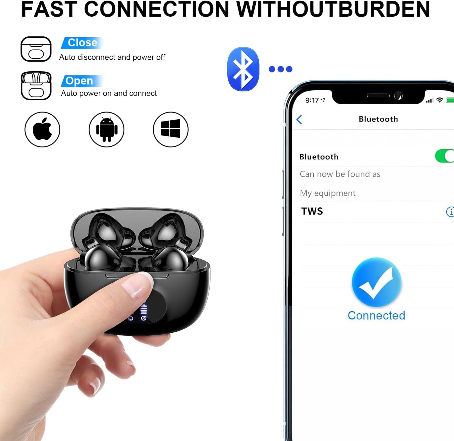 Wireless Earbuds - Bluetooth 5.3 Headphones with ENC Noise Cancelling Mic, 38H Playtime, HiFi Stereo Deep Bass, IP7 Waterproof, USB-C Fast Charging