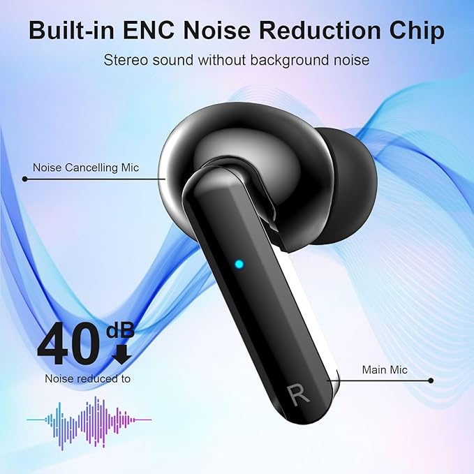 Wireless Earbuds - Bluetooth 5.3 Headphones with ENC Noise Cancelling Mic, 38H Playtime, HiFi Stereo Deep Bass, IP7 Waterproof, USB-C Fast Charging