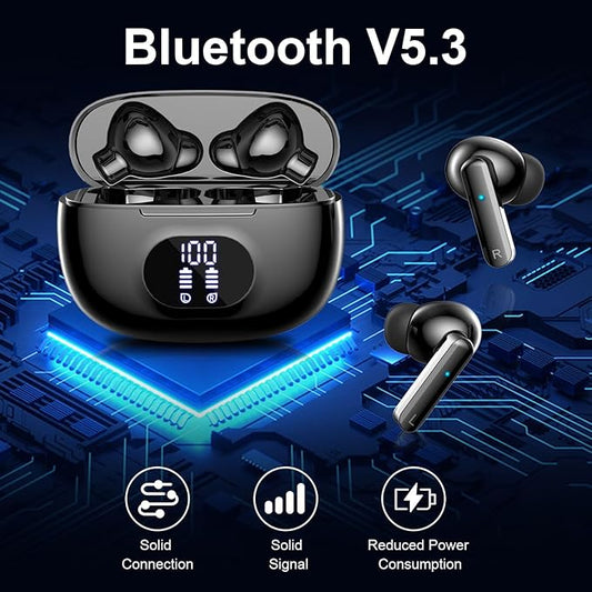 Wireless Earbuds - Bluetooth 5.3 Headphones with ENC Noise Cancelling Mic, 38H Playtime, HiFi Stereo Deep Bass, IP7 Waterproof, USB-C Fast Charging